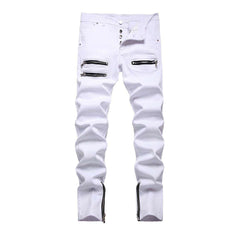 Monochrome white jeans with zippers