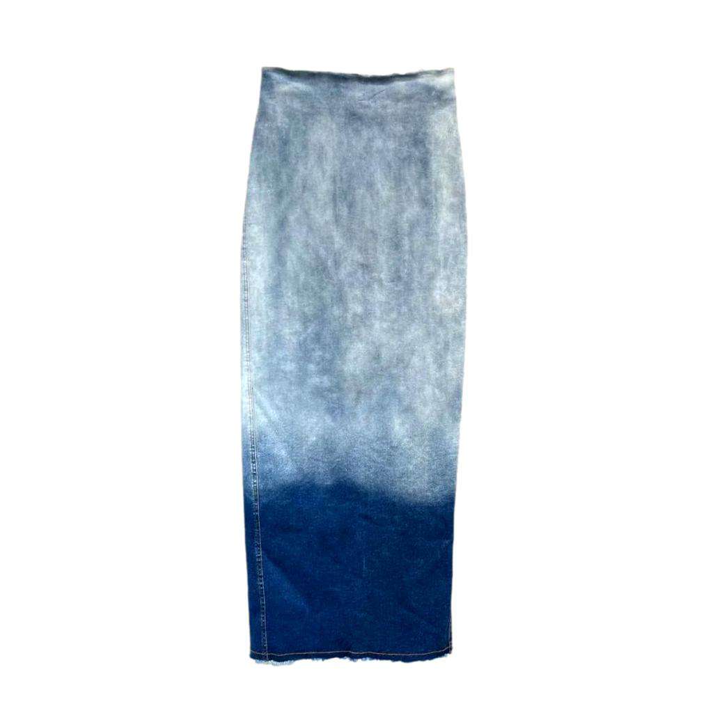 Contrast wash pencil denim skirt