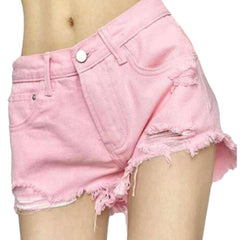 Low-rise distressed denim shorts