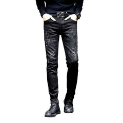 Black embroidered jeans for men