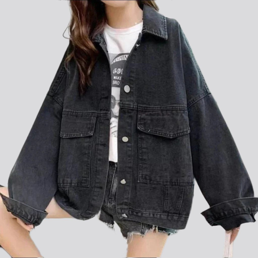 Stylish back print denim jacket