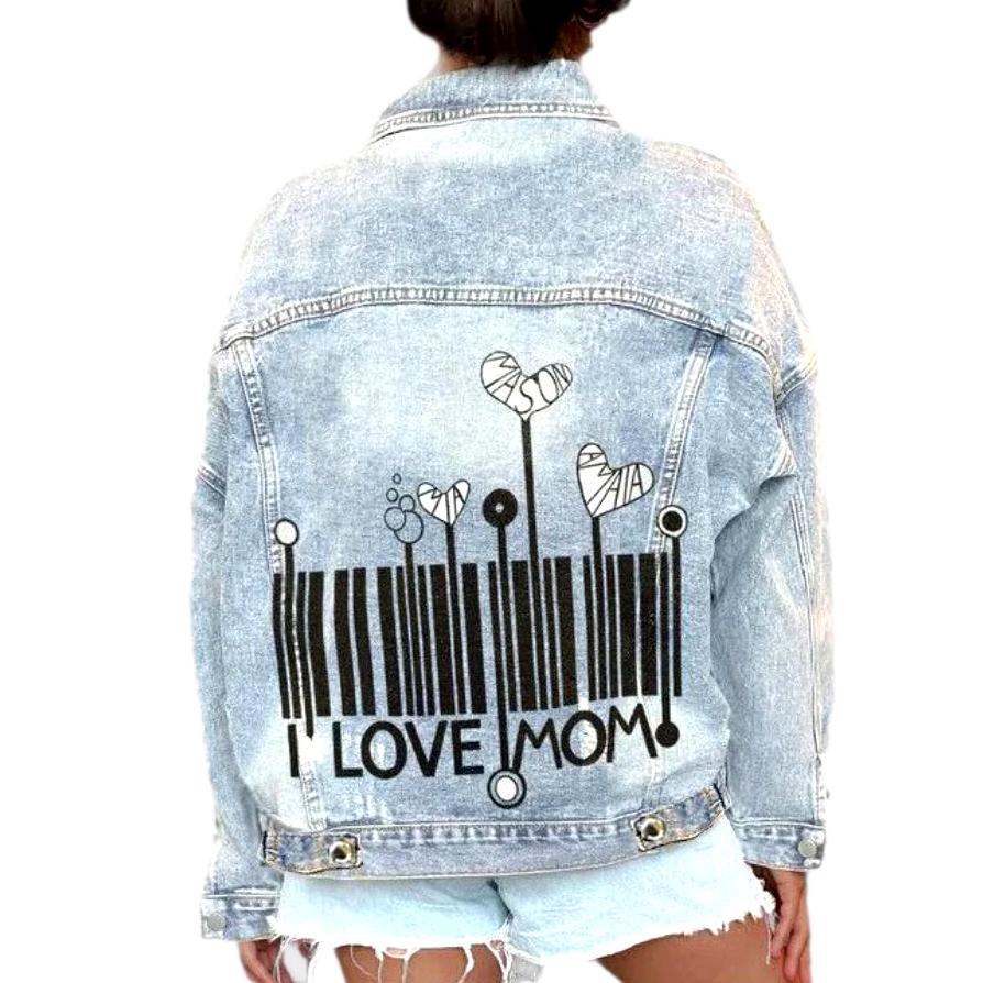 Barcode print painted jean jacket for women