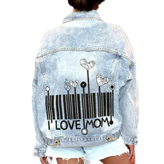 Jeansjacke mit Barcode-Print für Damen