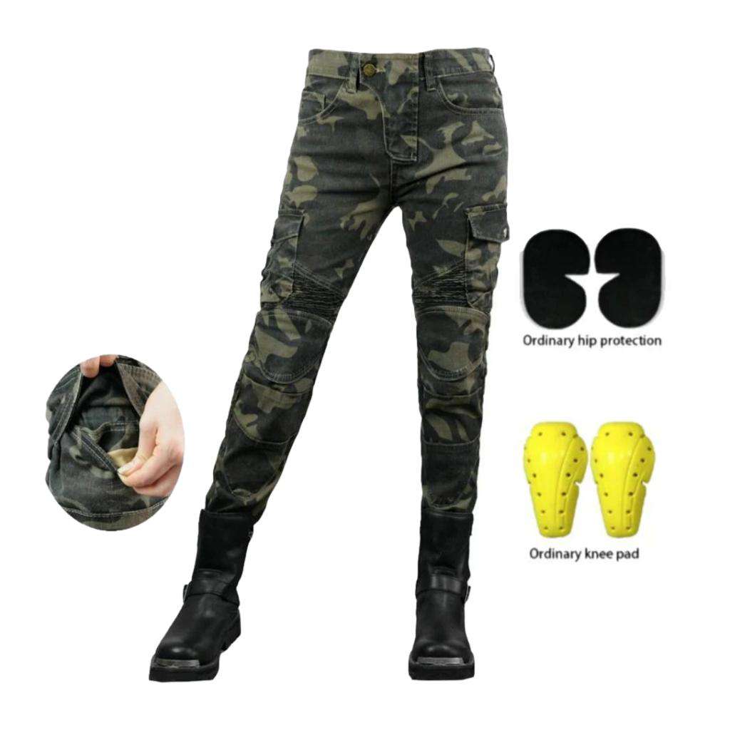 Camouflage Khaki Damen Bikerjeans