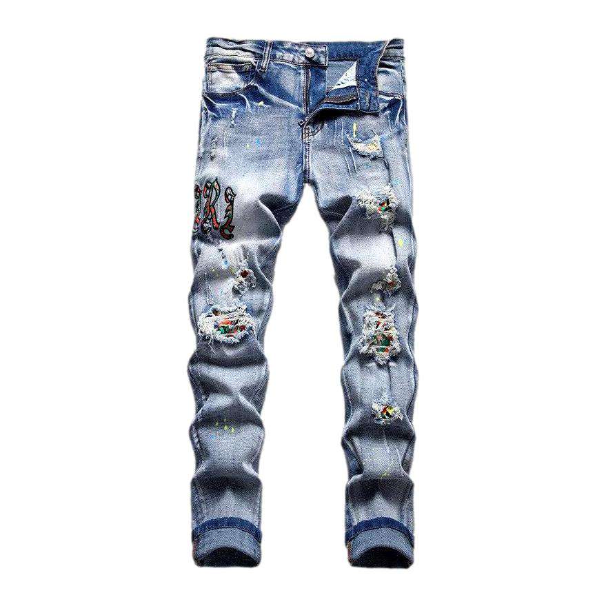 Color letter embroidery men jeans