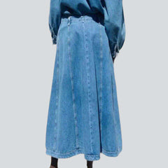 Long denim skirt with seams