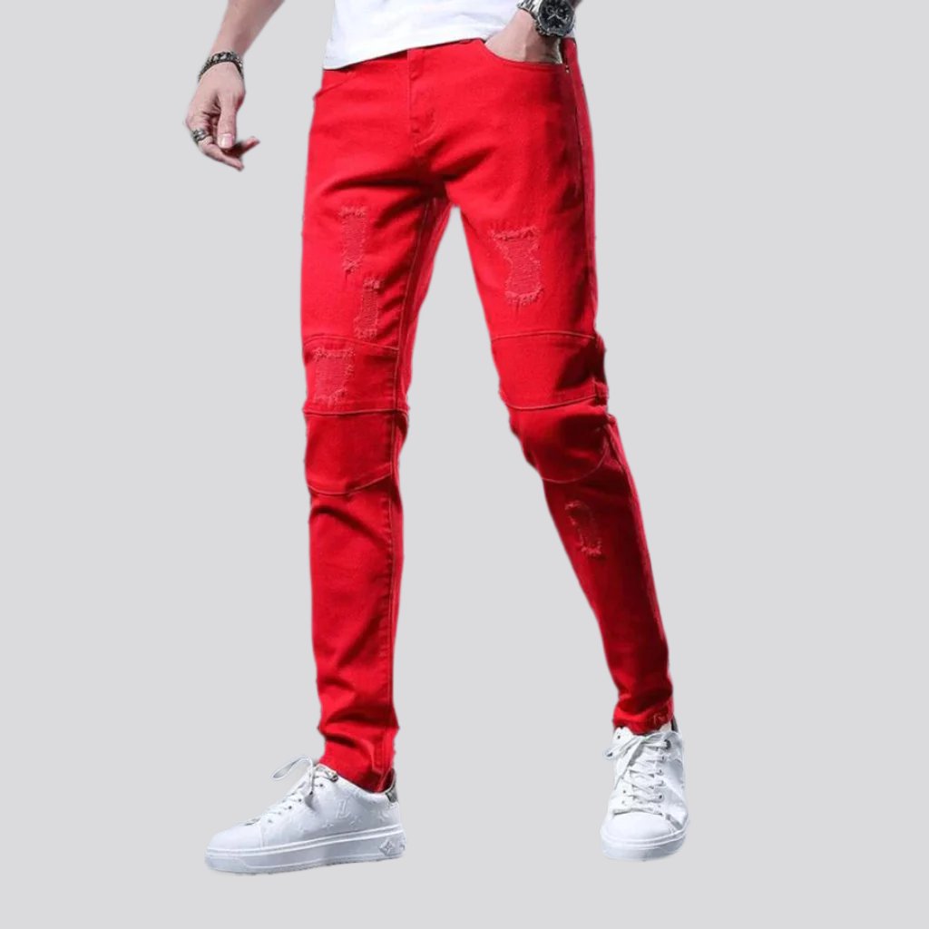 Torn-color jeans for men