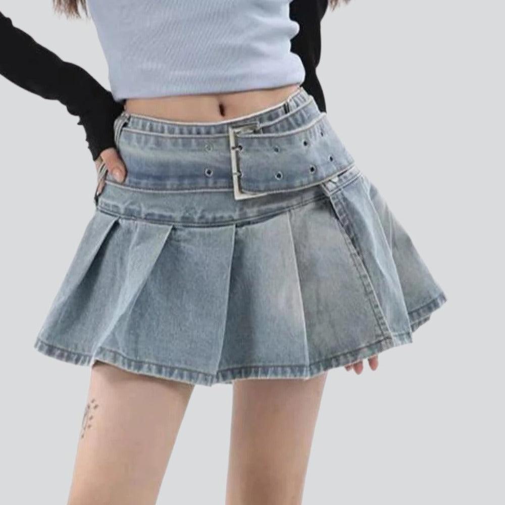 Ultra mini pleated denim skirt