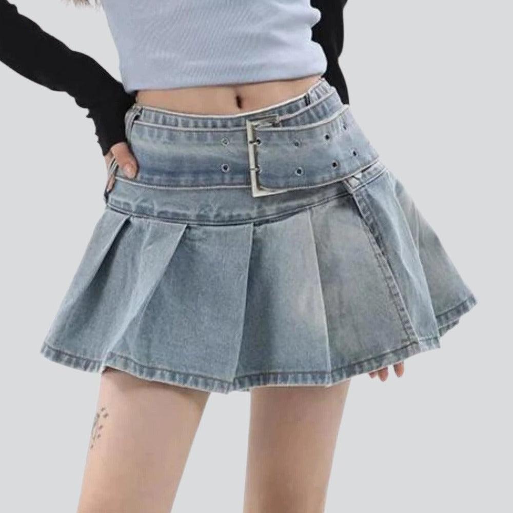 Ultra mini pleated denim skirt