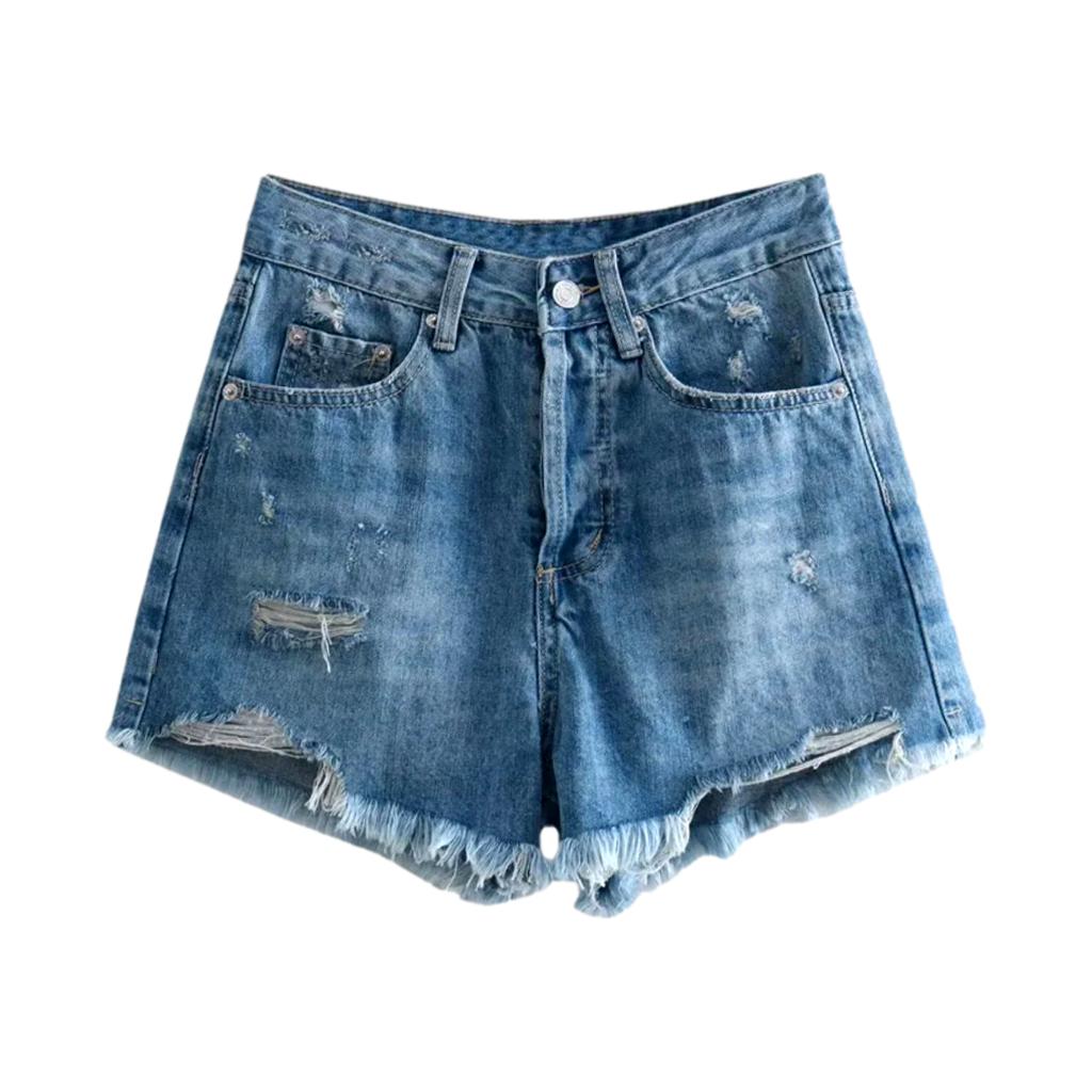 Streetwear wide distressed jeans shorts