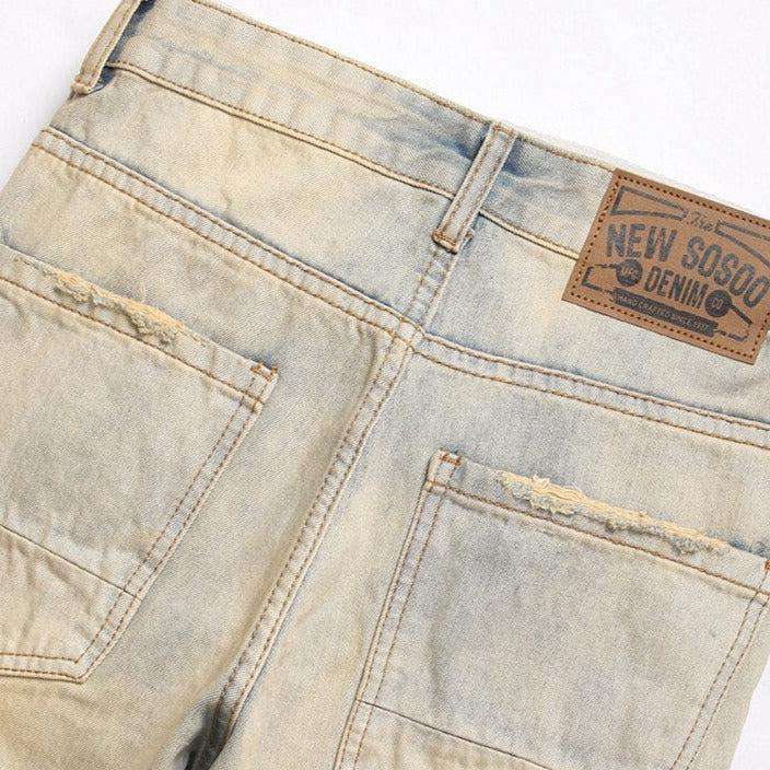 Distressed men jeans with zippers