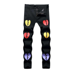 Broken heart print men jeans