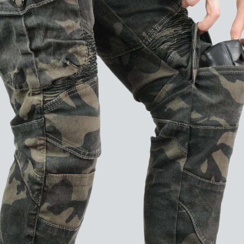 Camouflage Khaki Damen Bikerjeans