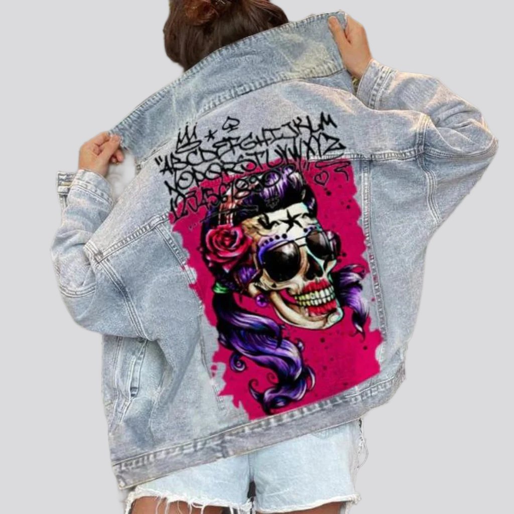 Painted skull print jeans jacket for women