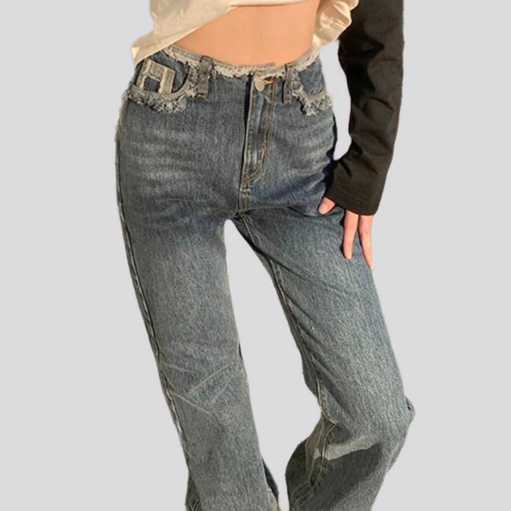 Raw waistband straight women jeans