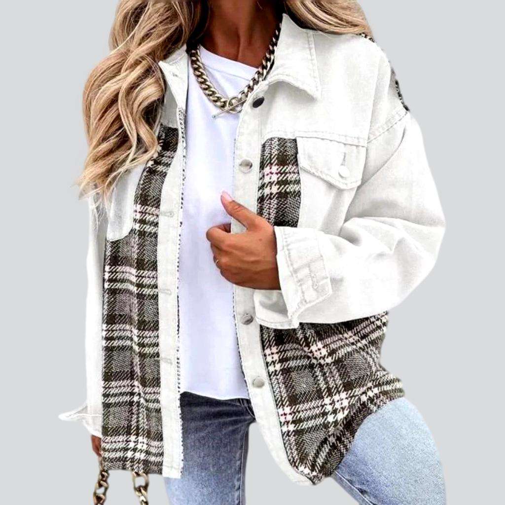 Checkered fashion denim jacket for ladies