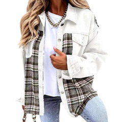 Checkered fashion denim jacket for ladies