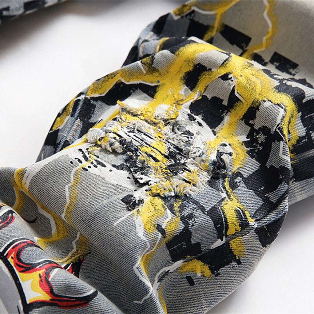 Graffiti print urban men jeans