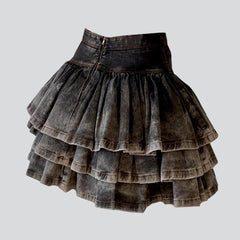 Vintage frills women denim skirt