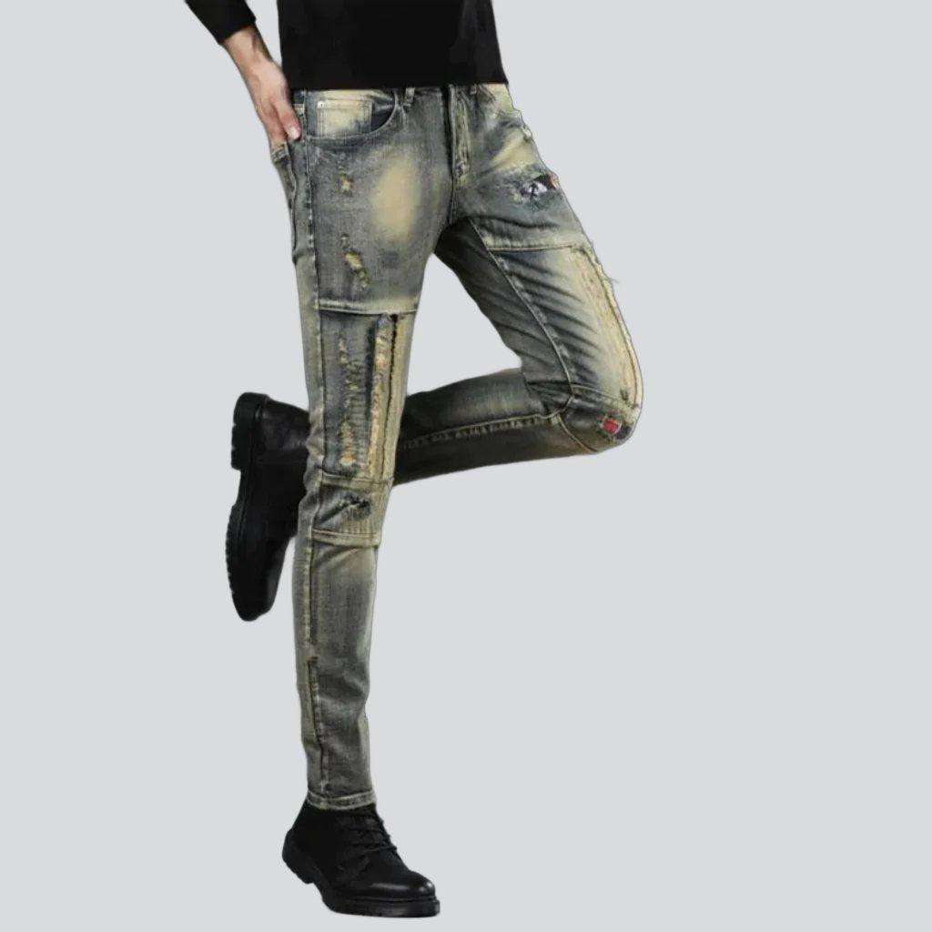 Aged stretchy men jeans