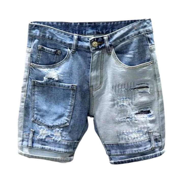 Zerrissene Jeansshorts im Farbblockdesign