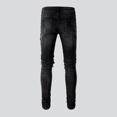 Pink patch men biker jeans