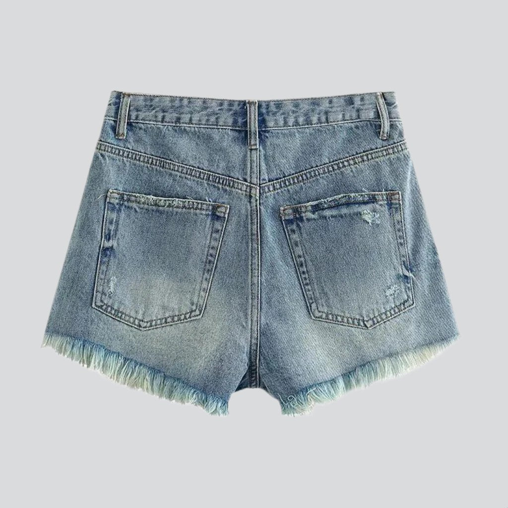 Streetwear wide distressed jean shorts