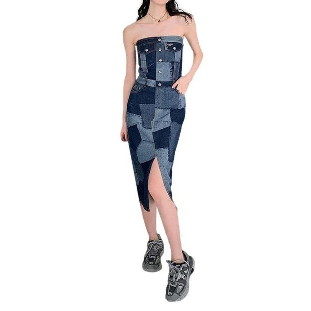 Patchwork sleeveless women denim dress