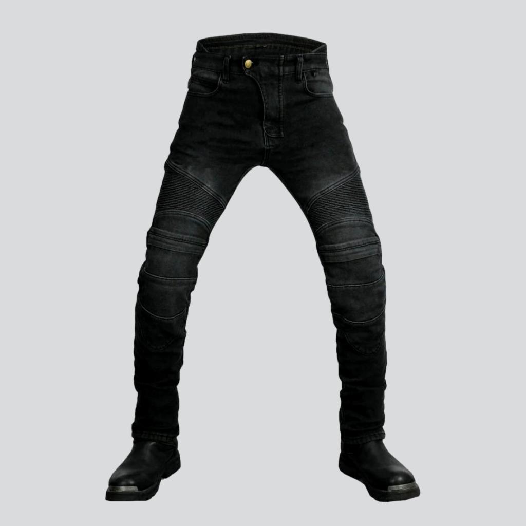 Slim mid-waist motorcycle jeans for men