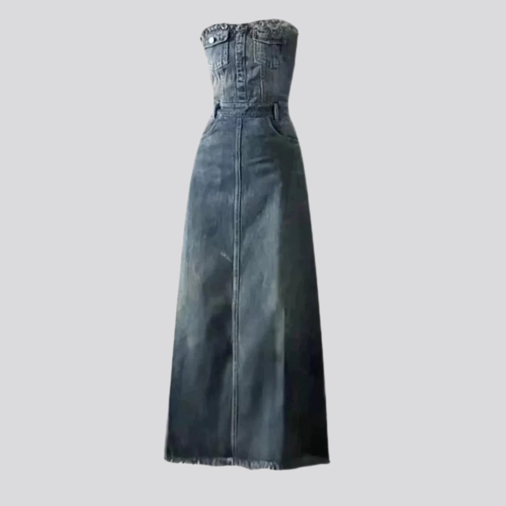 Vintage long denim dress for ladies