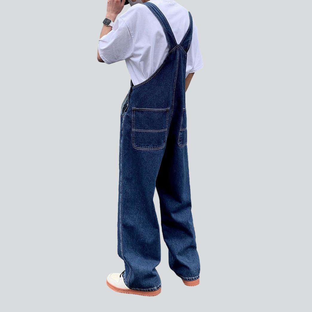 Embroidered baggy men denim jumpsuit