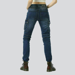 Women biker jeans with zippers