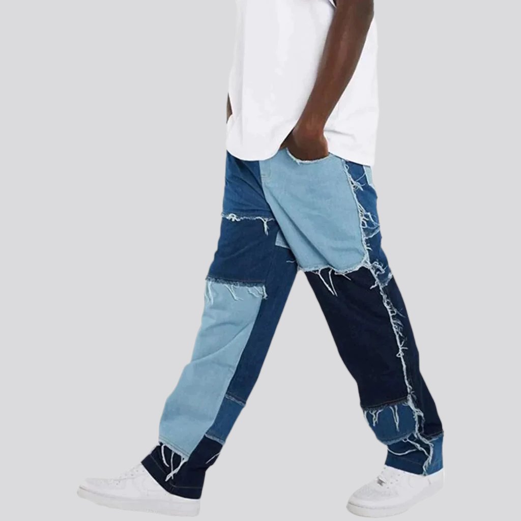 Patchwork men loose jeans