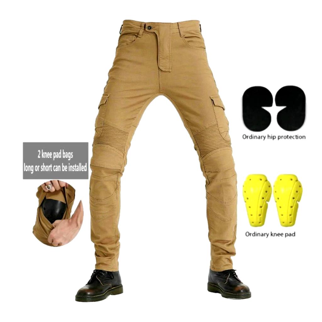 Protective sand color biker jeans