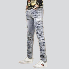 Ripped patch skinny men jeans