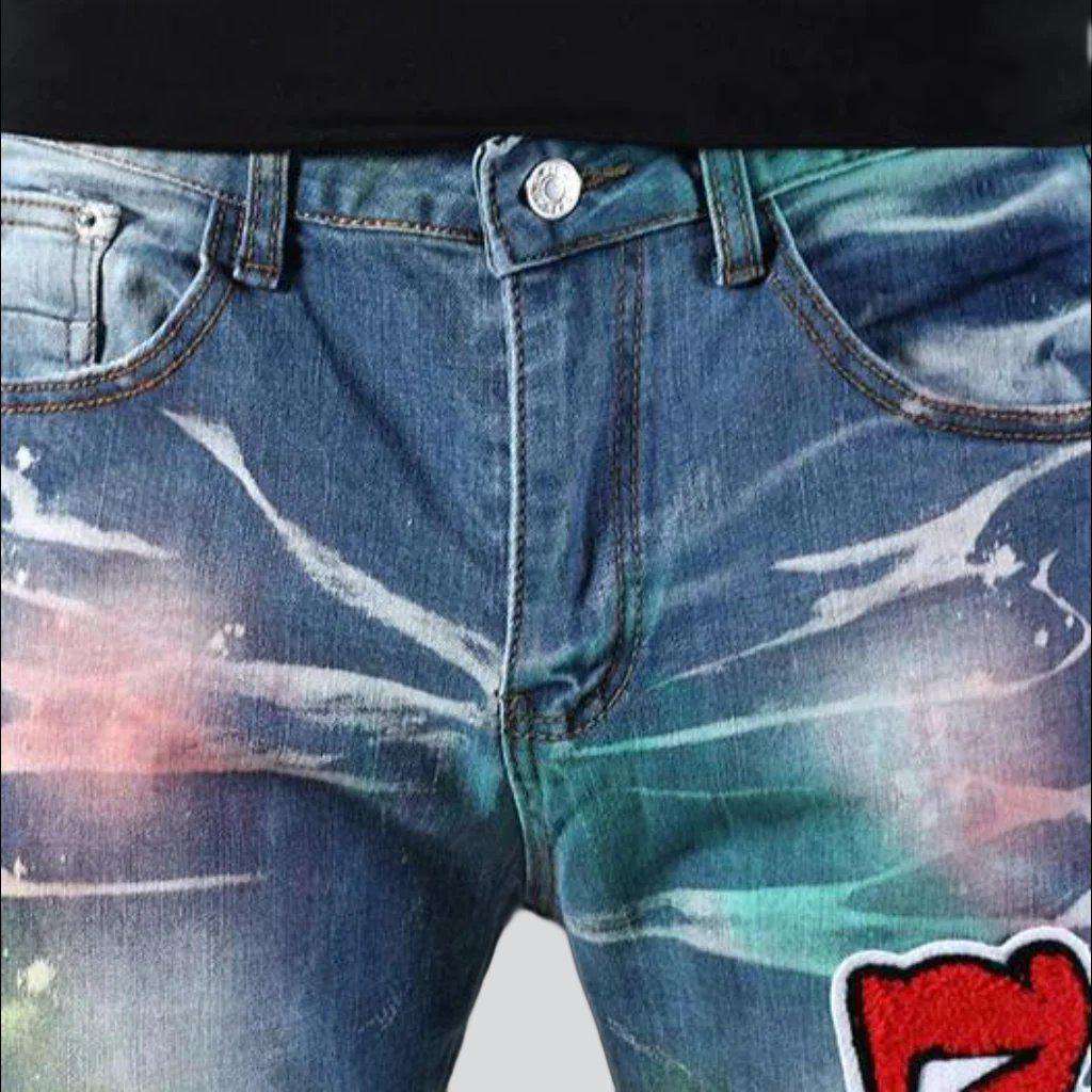 Neon color print men jeans