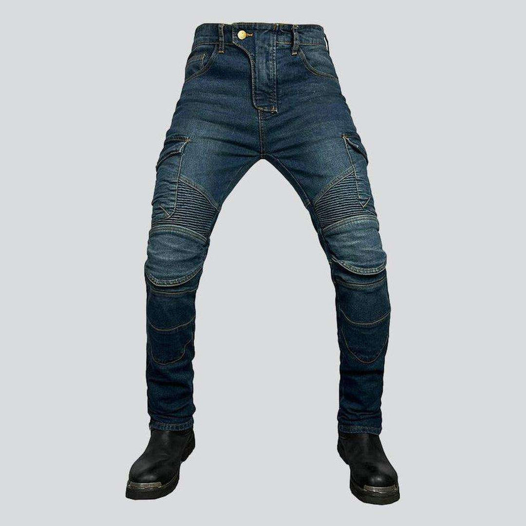 Color men biker denim pants