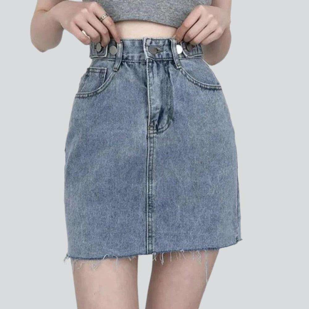 Adjustable waistband mini denim skirt