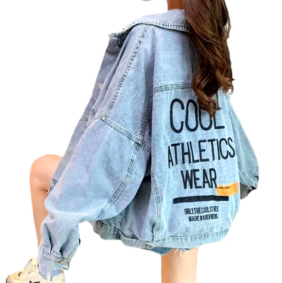 Oversized embroidered women denim jacket