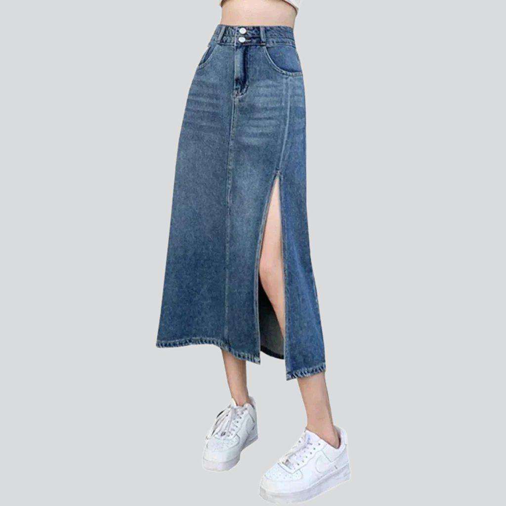 High-side slit denim skirt