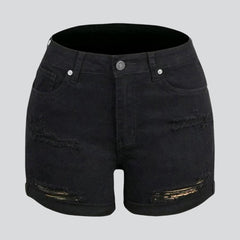 Straight-leg distressed denim shorts