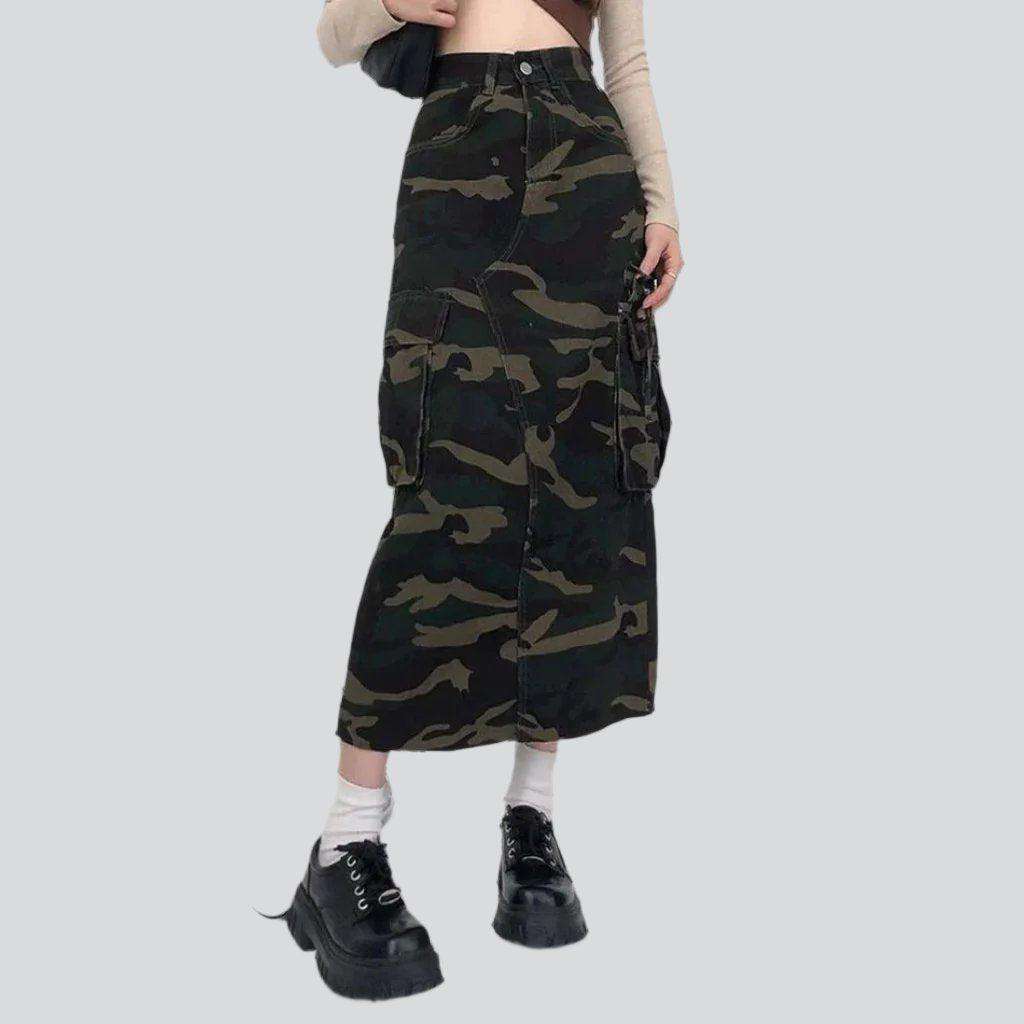 Camouflage fabric denim skirt