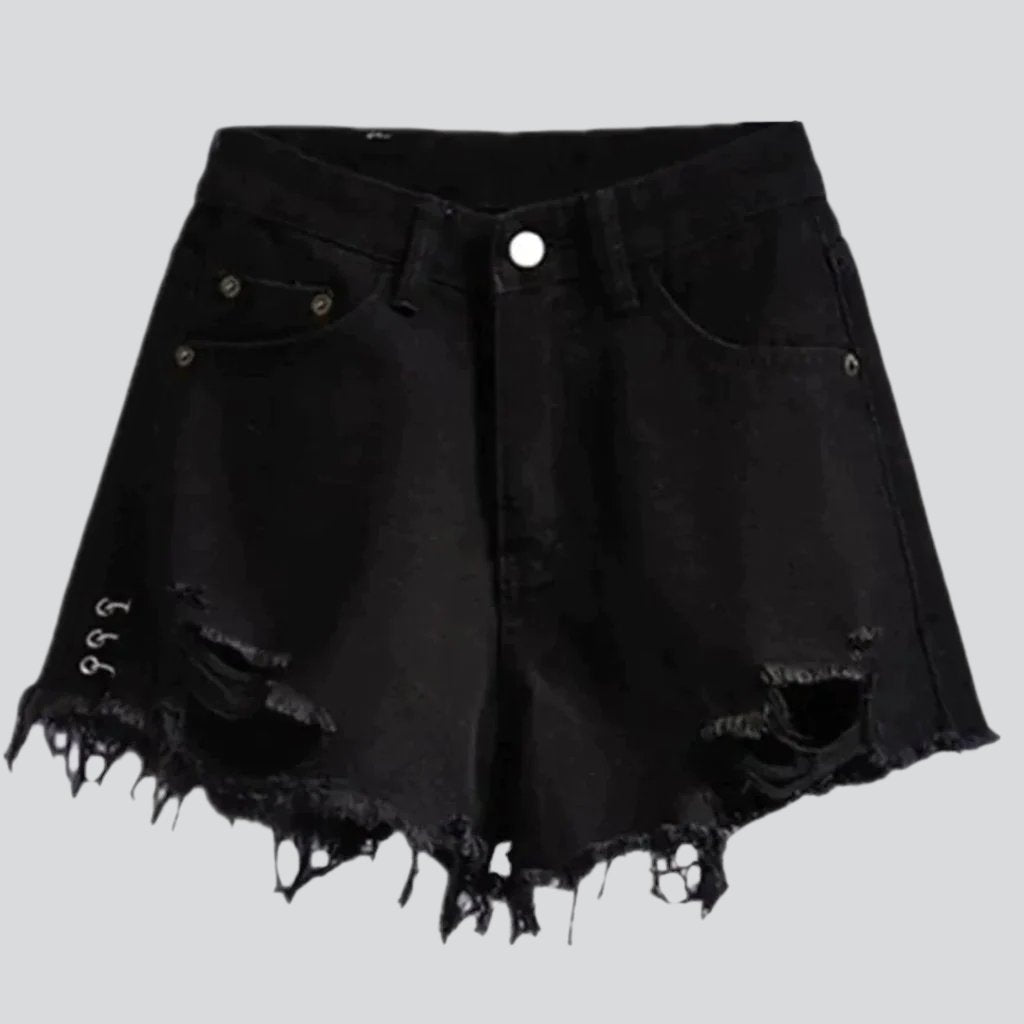 Wide women distressed denim shorts