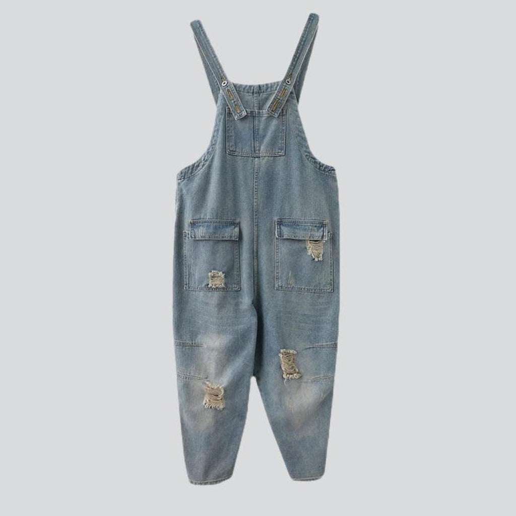 Flap pocket ripped denim overall