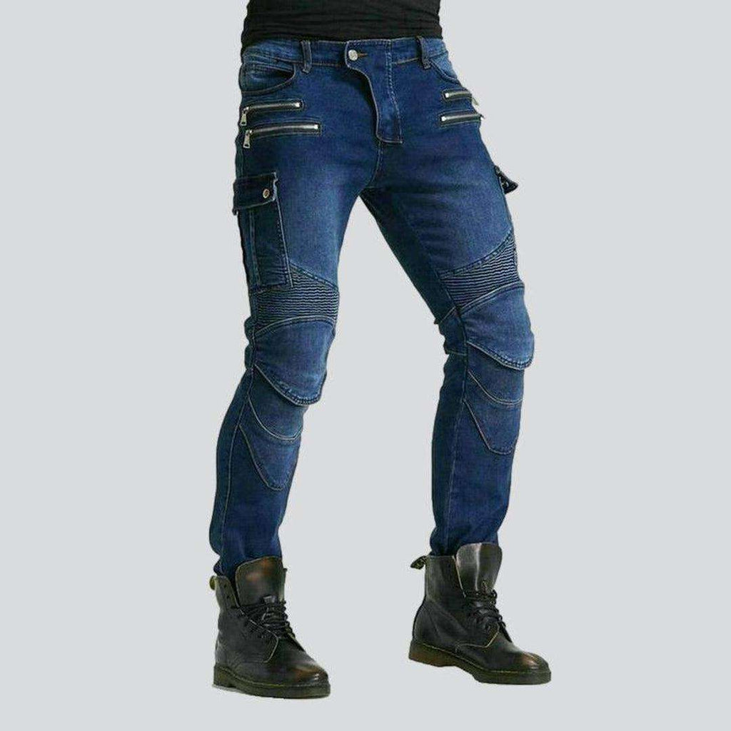 Dark blue men biker jeans