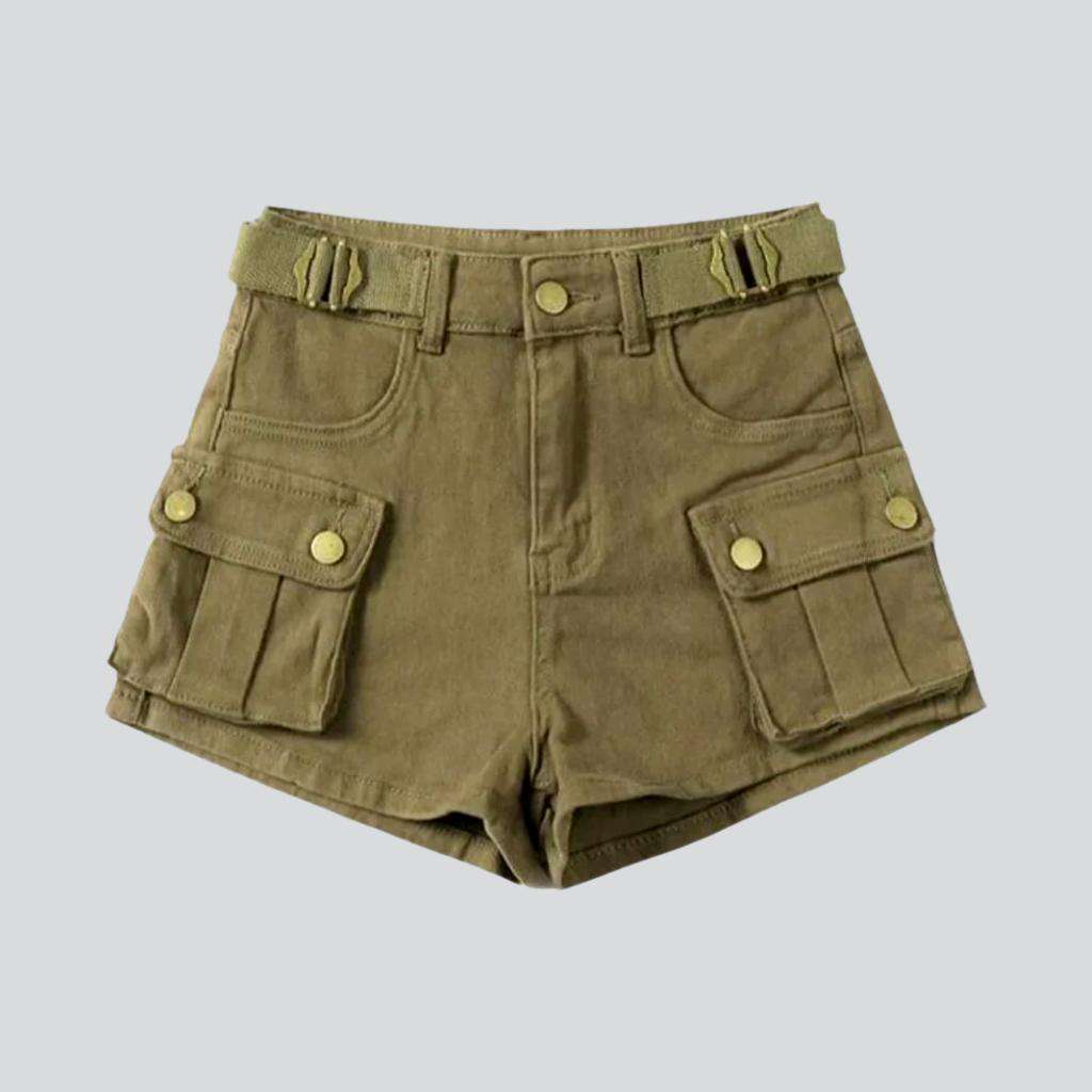 Cargo color women denim shorts