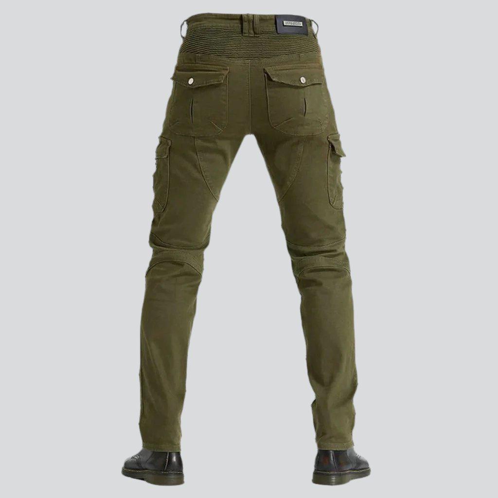 Protective khaki color biker jeans