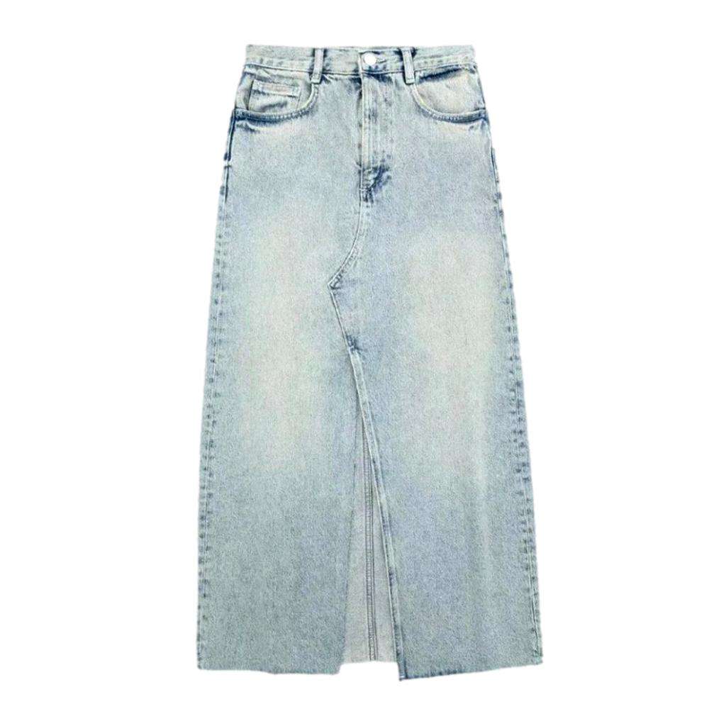 Bleached vintage slit denim skirt