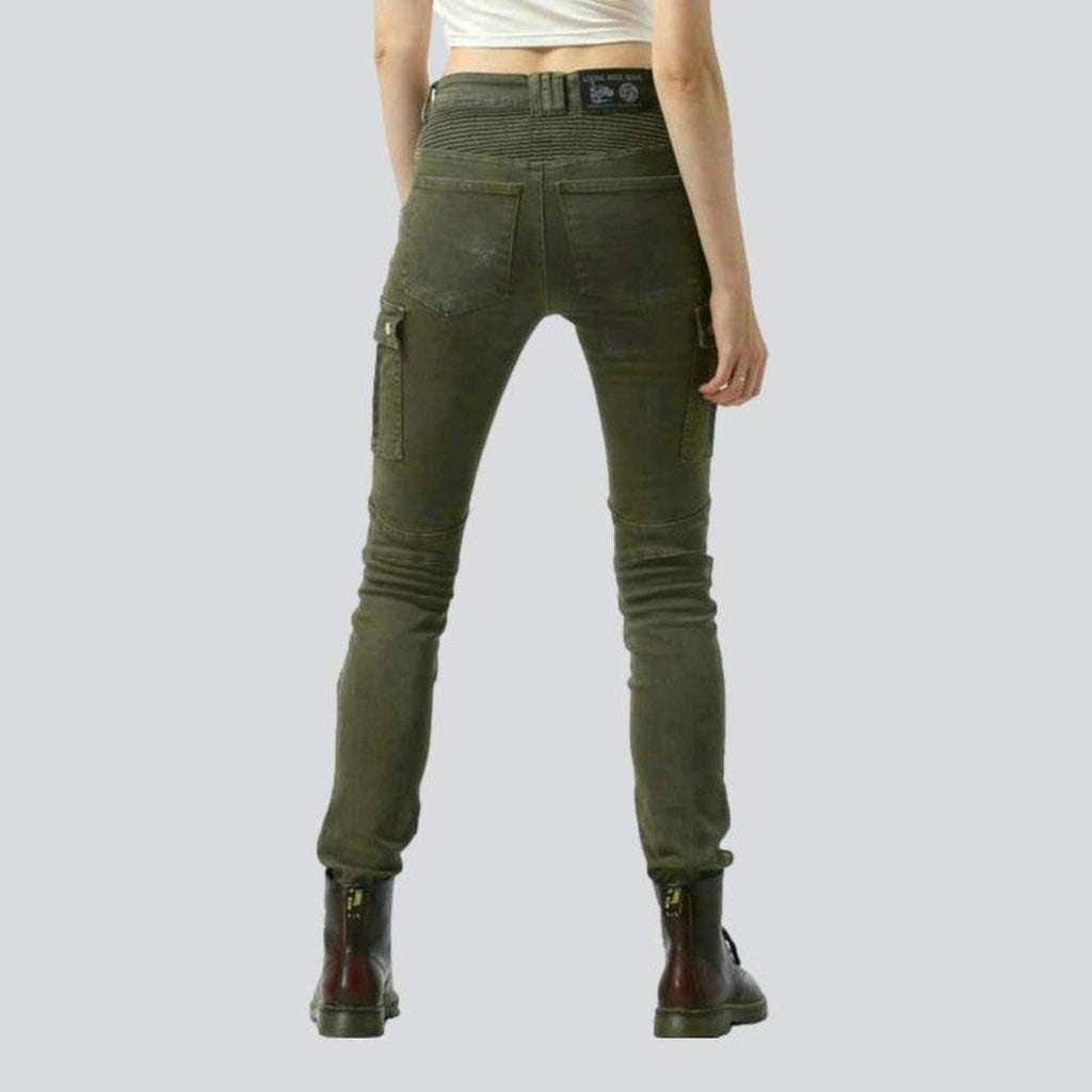 Khaki biker jeans for ladies