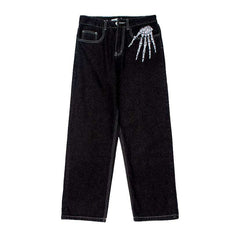 Bone print baggy men jeans